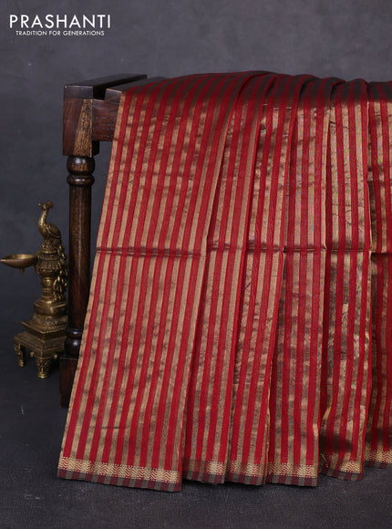 Maheswari silk cotton saree kumkum red with allover stripe pattern and zari woven border