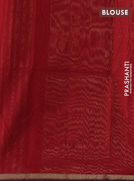 Maheswari silk cotton saree kumkum red with allover stripe pattern and zari woven border