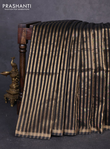 Maheswari silk cotton saree black with allover stripe pattern and zari woven border
