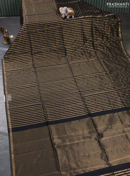 Maheswari silk cotton saree black with allover stripe pattern and zari woven border
