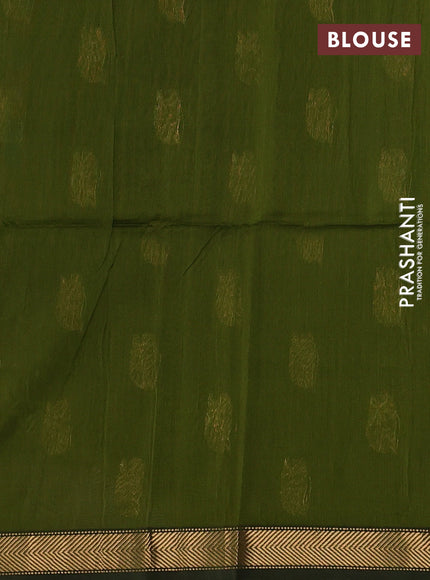 Maheswari silk cotton saree mehendi green and black with zari woven buttas and zari woven border