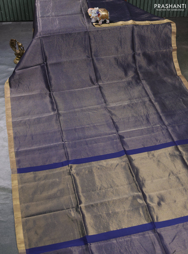 Maheswari silk cotton saree navy blue with allover zari stripe pattern and zari woven border