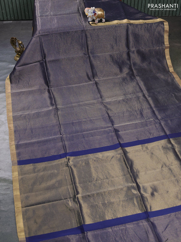 Maheswari silk cotton saree navy blue with allover zari stripe pattern and zari woven border