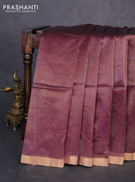 Maheswari silk cotton saree dark magenta pink with allover zari stripe pattern and zari woven border