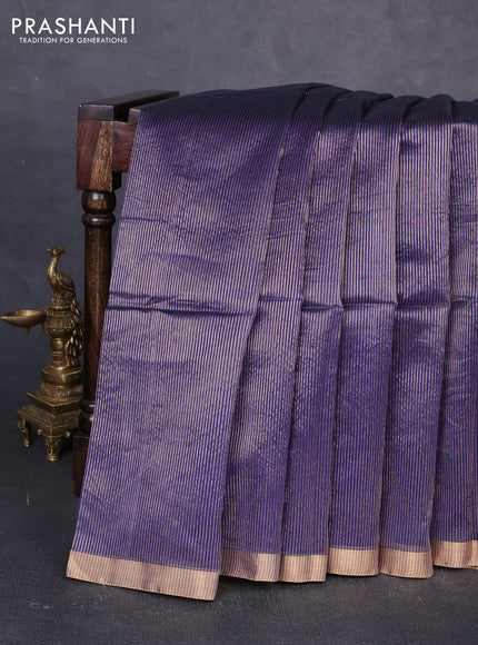 Maheswari silk cotton saree blue with allover zari stripe pattern and zari woven border