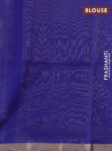 Maheswari silk cotton saree blue with allover zari stripe pattern and zari woven border