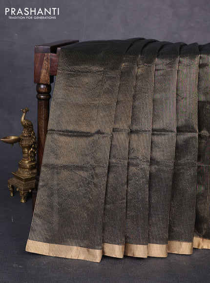 Maheswari silk cotton saree black with allover zari stripe pattern and zari woven border
