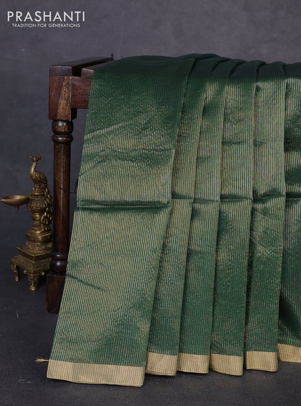 Maheswari silk cotton saree green with allover zari stripe pattern and zari woven border