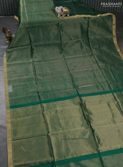 Maheswari silk cotton saree green with allover zari stripe pattern and zari woven border