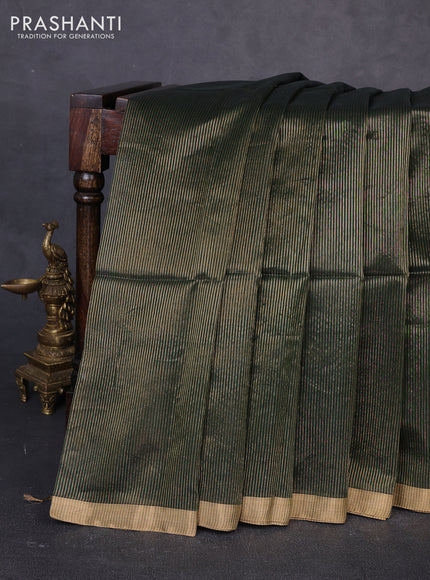 Maheswari silk cotton saree bottle green with allover zari stripe pattern and zari woven border