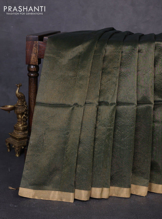 Maheswari silk cotton saree bottle green with allover zari stripe pattern and zari woven border