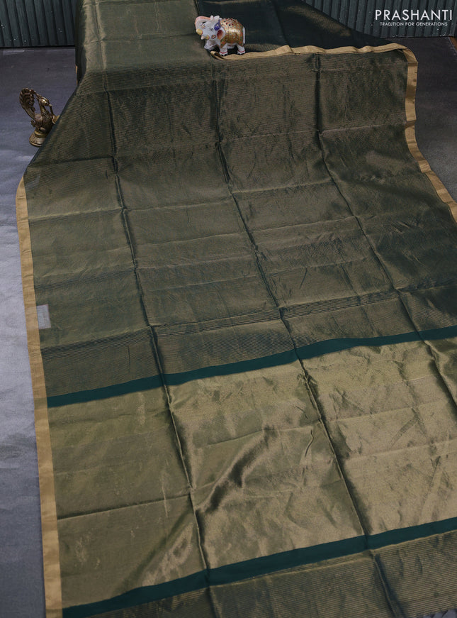 Maheswari silk cotton saree bottle green with allover zari stripe pattern and zari woven border