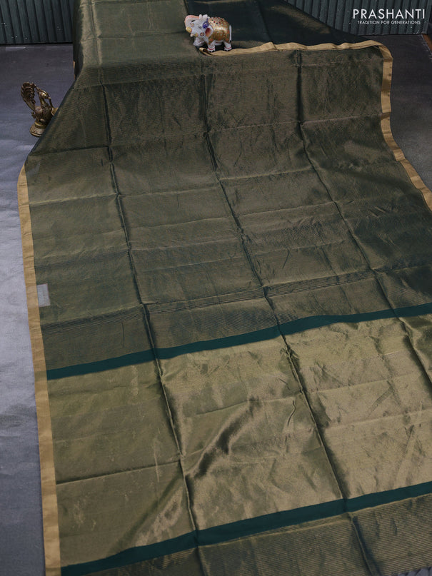 Maheswari silk cotton saree bottle green with allover zari stripe pattern and zari woven border