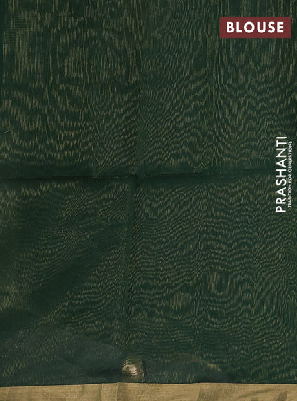 Maheswari silk cotton saree bottle green with allover zari stripe pattern and zari woven border