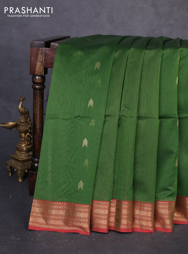 Maheswari silk cotton saree green and red with zari woven buttas and zari woven border