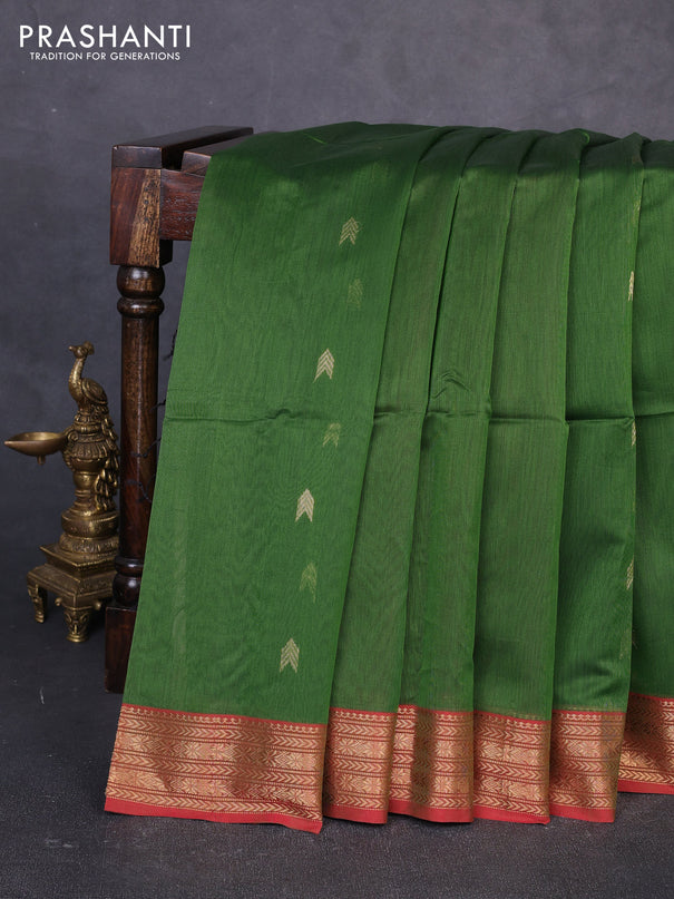 Maheswari silk cotton saree green and red with zari woven buttas and zari woven border