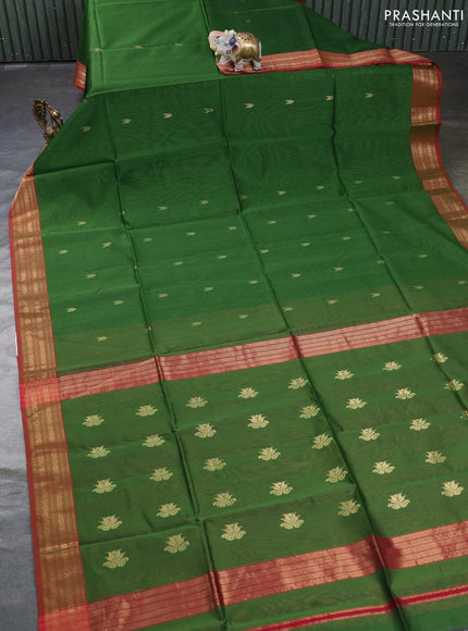 Maheswari silk cotton saree green and red with zari woven buttas and zari woven border