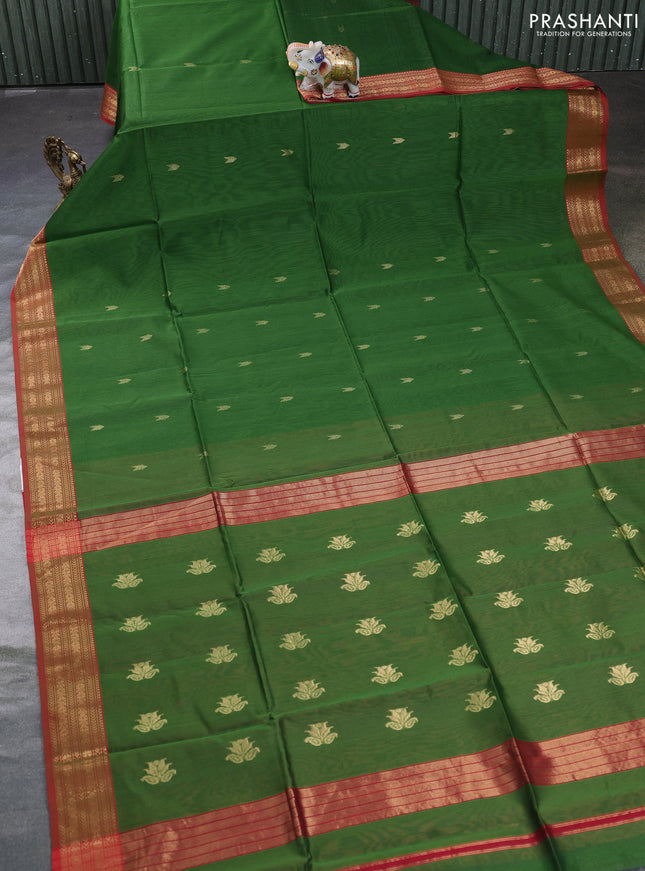 Maheswari silk cotton saree green and red with zari woven buttas and zari woven border