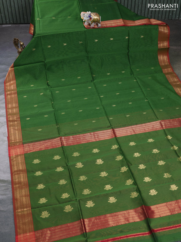 Maheswari silk cotton saree green and red with zari woven buttas and zari woven border