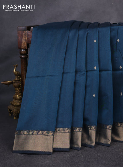 Maheswari silk cotton saree peacock blue with zari woven buttas and zari woven border