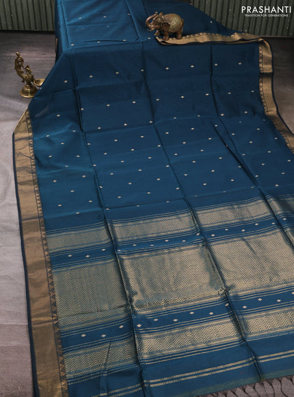 Maheswari silk cotton saree peacock blue with zari woven buttas and zari woven border