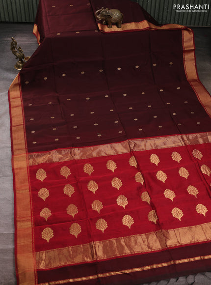 Maheswari silk cotton saree coffee brown and red with zari woven buttas and zari woven border