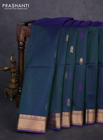 Maheswari silk cotton saree dual shade of greenish violet and violet with thread & zari woven buttas and zari woven border