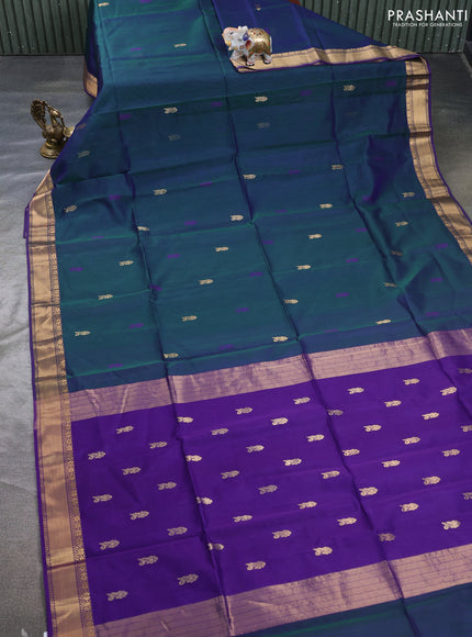 Maheswari silk cotton saree dual shade of greenish violet and violet with thread & zari woven buttas and zari woven border