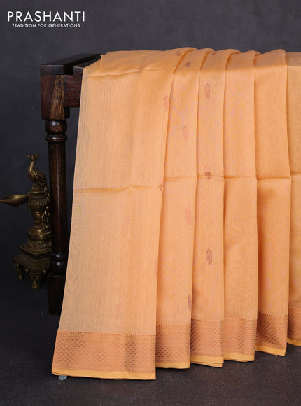 Maheswari silk cotton saree pale orange with copper zari woven buttas and copper zari woven border