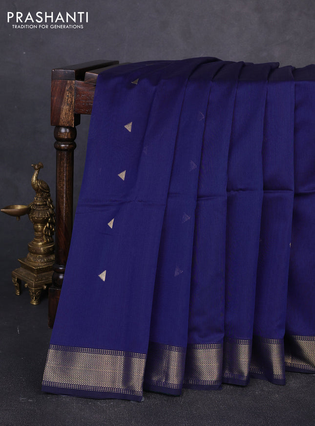 Maheswari silk cotton saree blue and teal green with zari woven geometric buttas and zari woven border