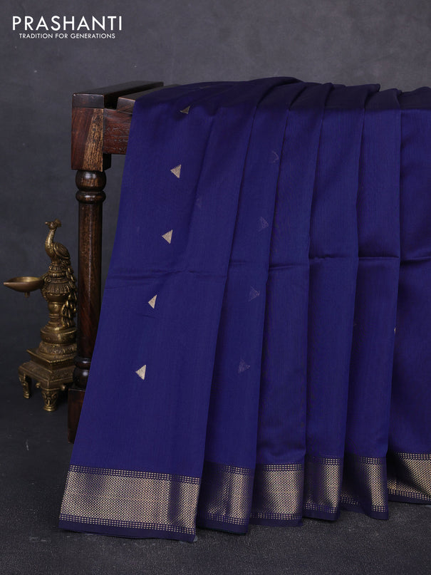 Maheswari silk cotton saree blue and teal green with zari woven geometric buttas and zari woven border