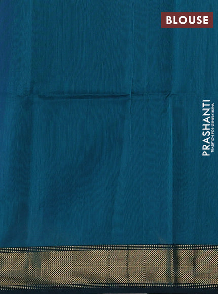 Maheswari silk cotton saree blue and teal green with zari woven geometric buttas and zari woven border