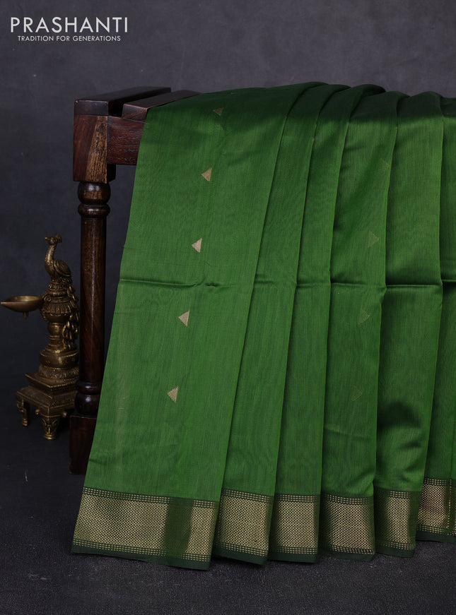 Maheswari silk cotton saree green and black with zari woven geometric buttas and zari woven border