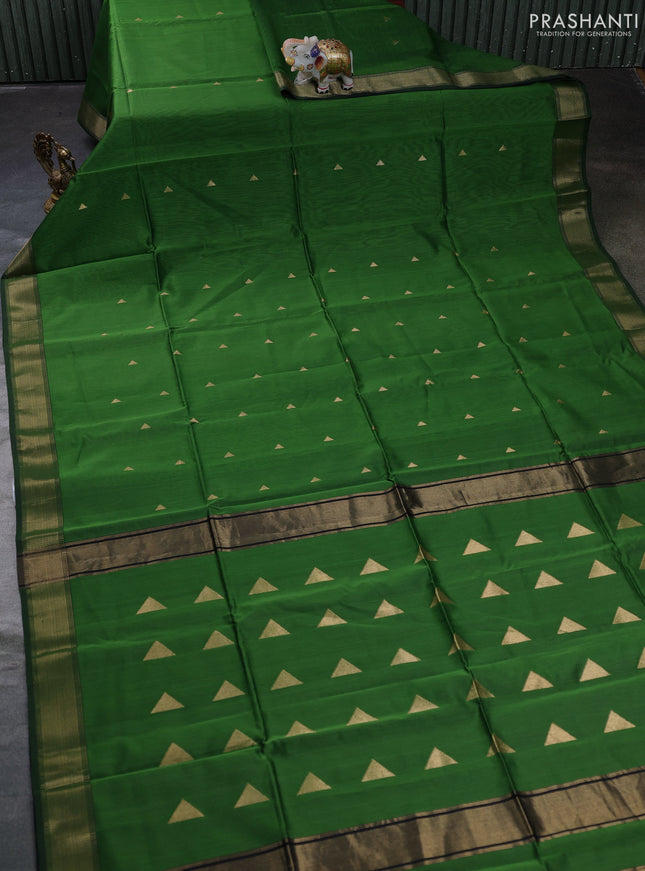 Maheswari silk cotton saree green and black with zari woven geometric buttas and zari woven border
