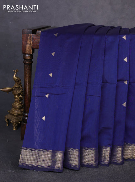 Maheswari silk cotton saree blue and teal green with zari woven geometric buttas and zari woven border