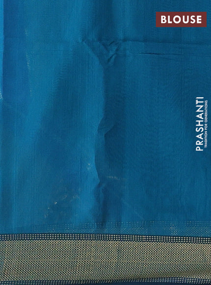 Maheswari silk cotton saree blue and teal green with zari woven geometric buttas and zari woven border