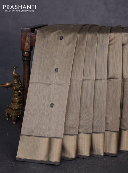 Maheswari silk cotton saree chikku shade and black with thread woven buttas and thread woven border