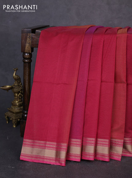 Maheswari silk cotton saree purple and red pink with allover stripe pattern and thread woven border