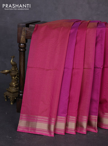Maheswari silk cotton saree purple and pink with allover stripe pattern and thread woven border