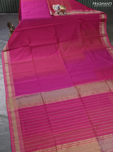 Maheswari silk cotton saree purple and pink with allover stripe pattern and thread woven border