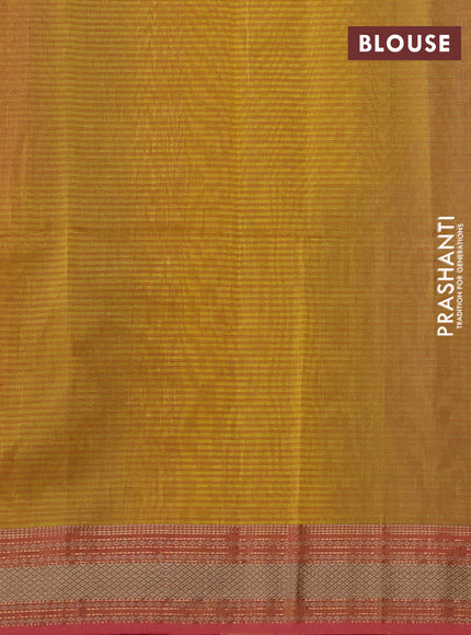 Maheswari silk cotton saree yellow and peach pink with allover stripe pattern and thread woven border