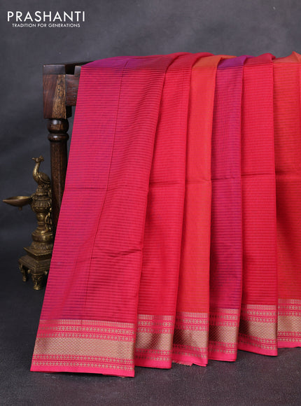 Maheswari silk cotton saree pink with allover stripe pattern and zari woven border
