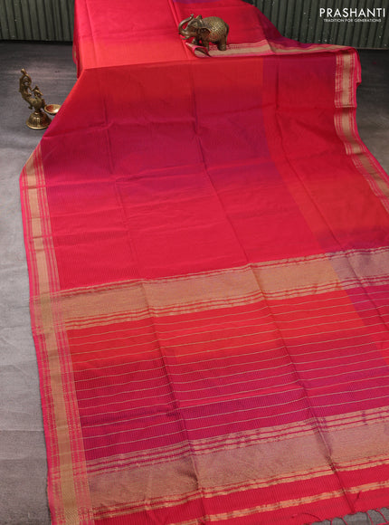 Maheswari silk cotton saree pink with allover stripe pattern and zari woven border