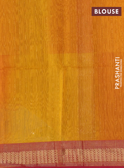 Maheswari silk cotton saree maroon and mango yellow with plain body and zari woven border