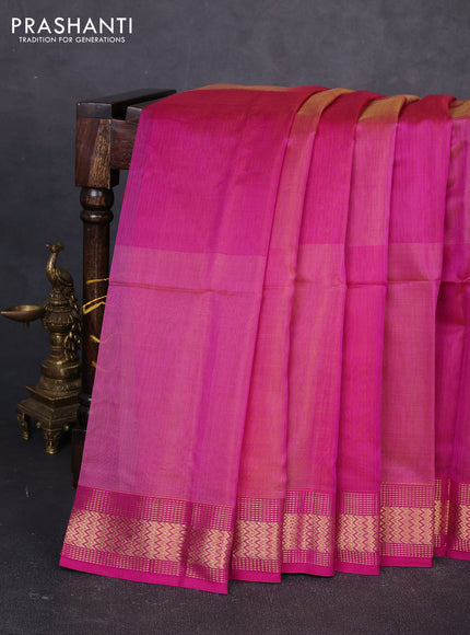 Maheswari silk cotton saree purple and mango yellow with plain body and zari woven border