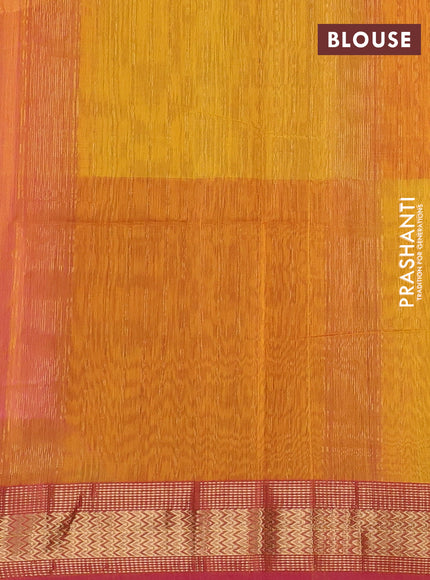 Maheswari silk cotton saree purple and mango yellow with plain body and zari woven border
