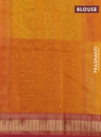 Maheswari silk cotton saree pink and yellow with plain body and zari woven border