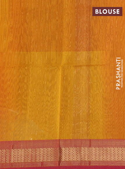 Maheswari silk cotton saree dual shade of pinkish maroon and mango yellow with plain body and zari woven border
