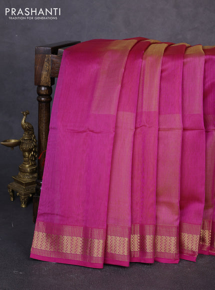 Maheswari silk cotton saree magenta pink and mango yellow with plain body and ganga jamuna border