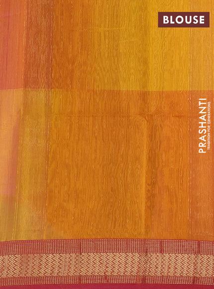 Maheswari silk cotton saree magenta pink and mango yellow with plain body and ganga jamuna border